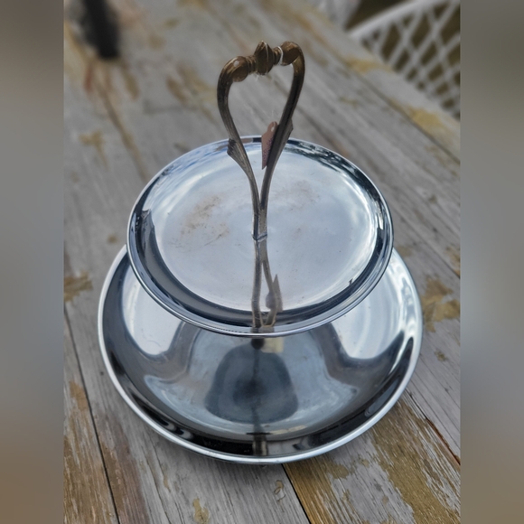 VTG Kromex Round Tidbit Tray Two-Tier Chrome And Brass Serving Tray - Picture 9 of 9